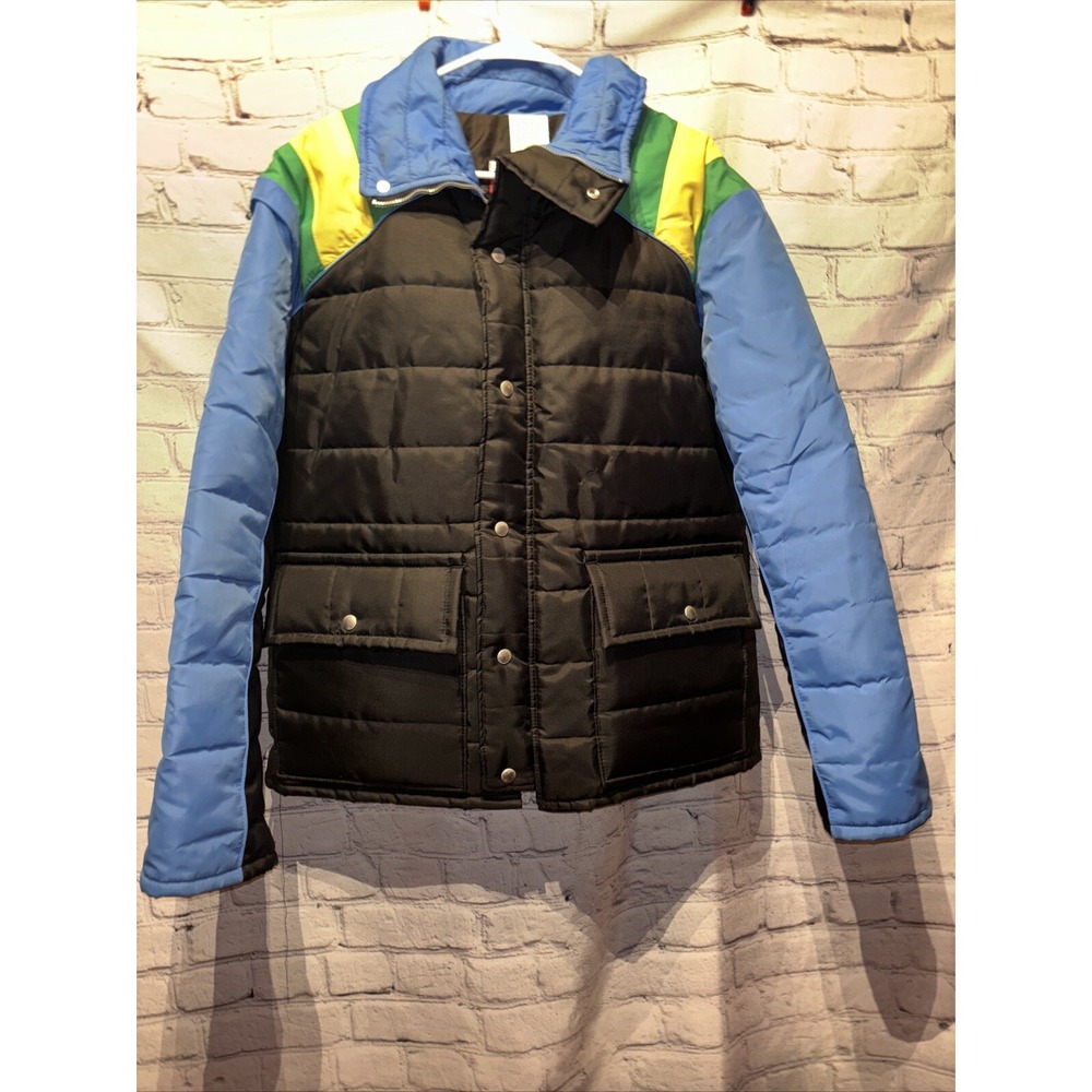 VTG JCPenny Snowmobile Apparel Snow Jacket Mens Large Black Colorful Made In USA